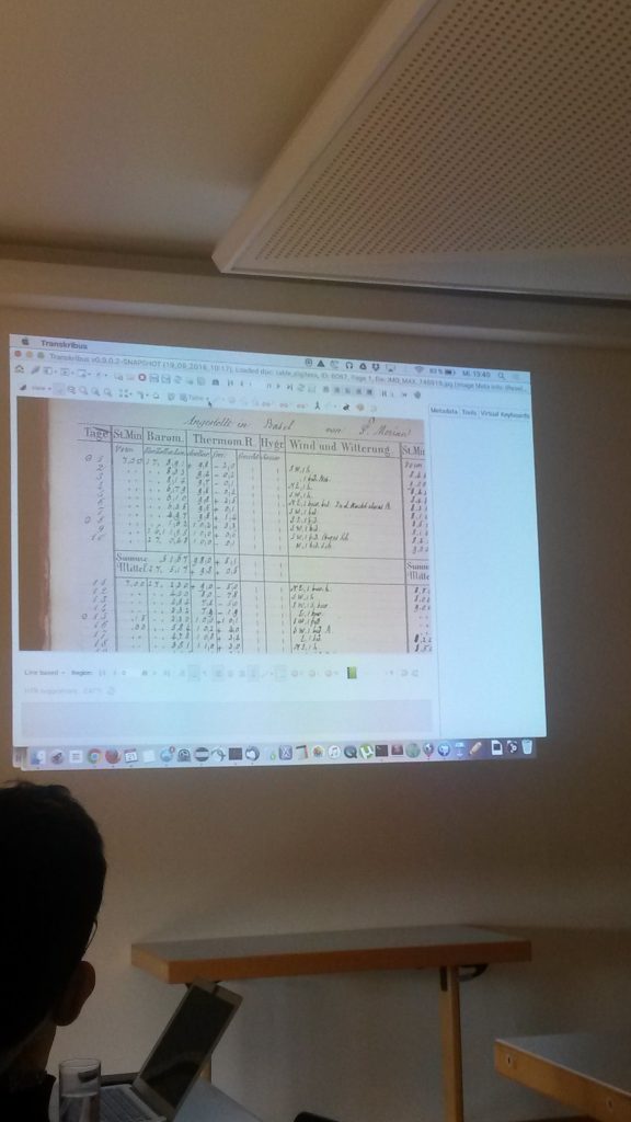 Demonstrating the Table Editing Tool in Transkribus [Image by Louise Seaward]