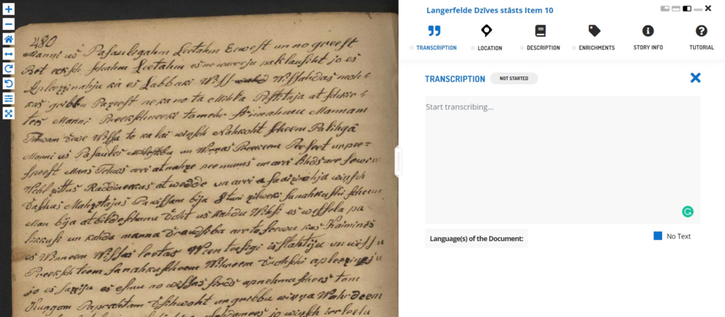 The transcription interface of the Europeana Transcribathon project. © Europeana Transcribathon